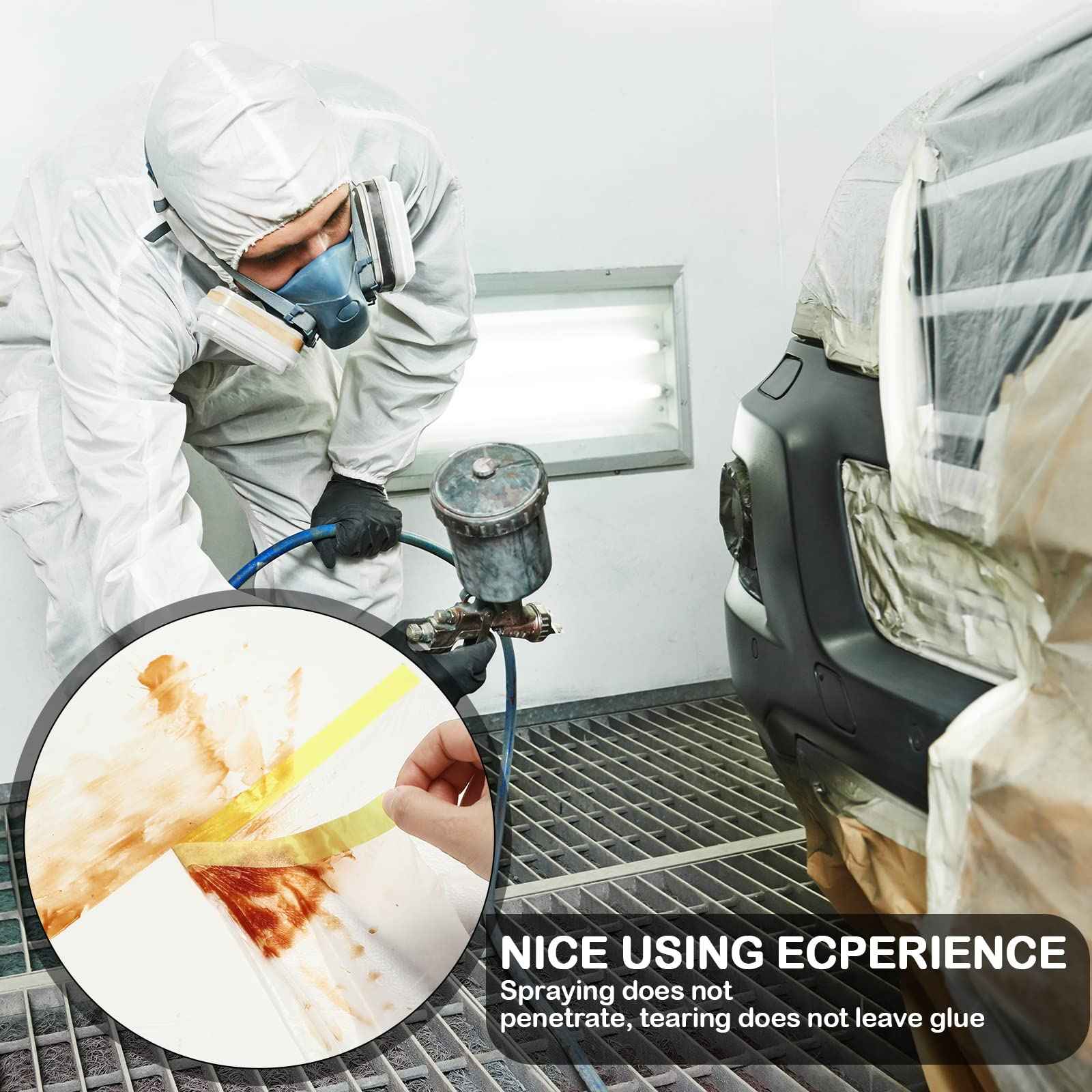 Fainne 12 Rolls Assorted Plastic Sheeting Pre Taped Masking Film Clear Masking Paper for Automotive Painting Covering Painting Supplies, 3 Multi Sizes x 66 Feet/roll