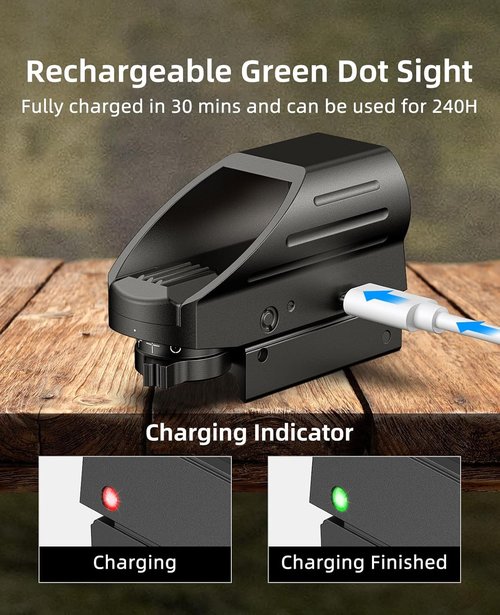 EZshoot Red/Green Dot Reflex Sight - Rechargeable Optic Scope with Multiple Reticles & 20mm Picatinny Rail Mount