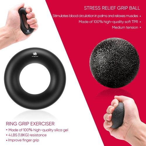 FitBeast Hand Grip Strengthener Kit - 5 Pack Adjustable Resistance Grippers & Stress Relief Tools for Athletes