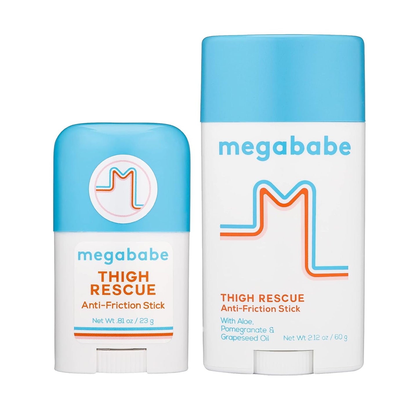 Megababe Anti-Chafe Bundle | Thigh Rescue Stick 2.12 oz & Travel Size 0.81 oz for Ultimate Comfort