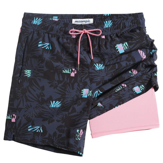 maamgic Swim Trunks Men 2 in 1 Mens Bathing Suit 7 Inch Quick Dry Mens Swimming Trunks with Zipper Pockets