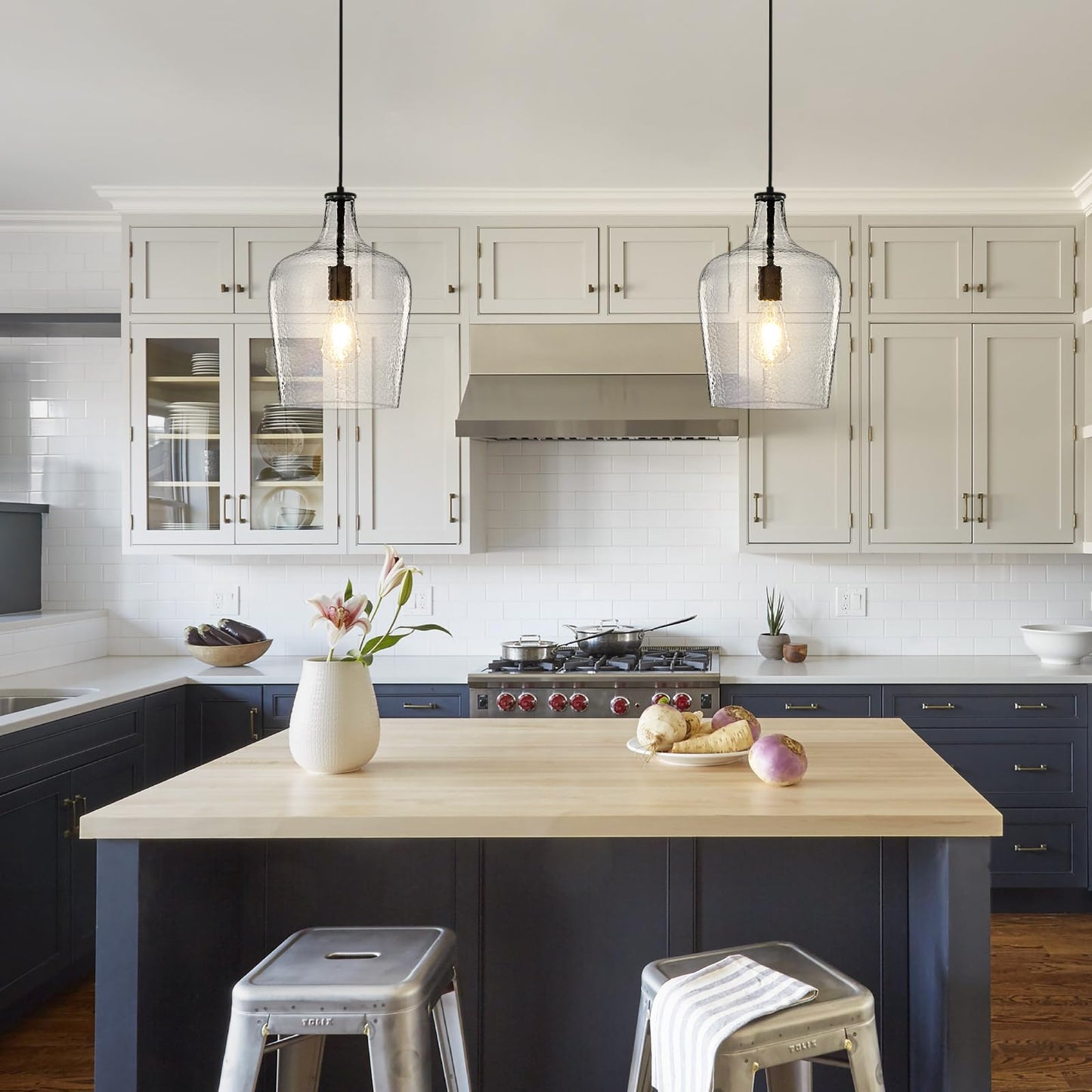 9.3" Blown Glass Pendant Lighting for Kitchen Island,Black Large Pendant Light Fixture with blown Thickened Glass,1 Light Farmhouse Hanging Light for Hallway,Bedroom, Living Room Tall 14 inch