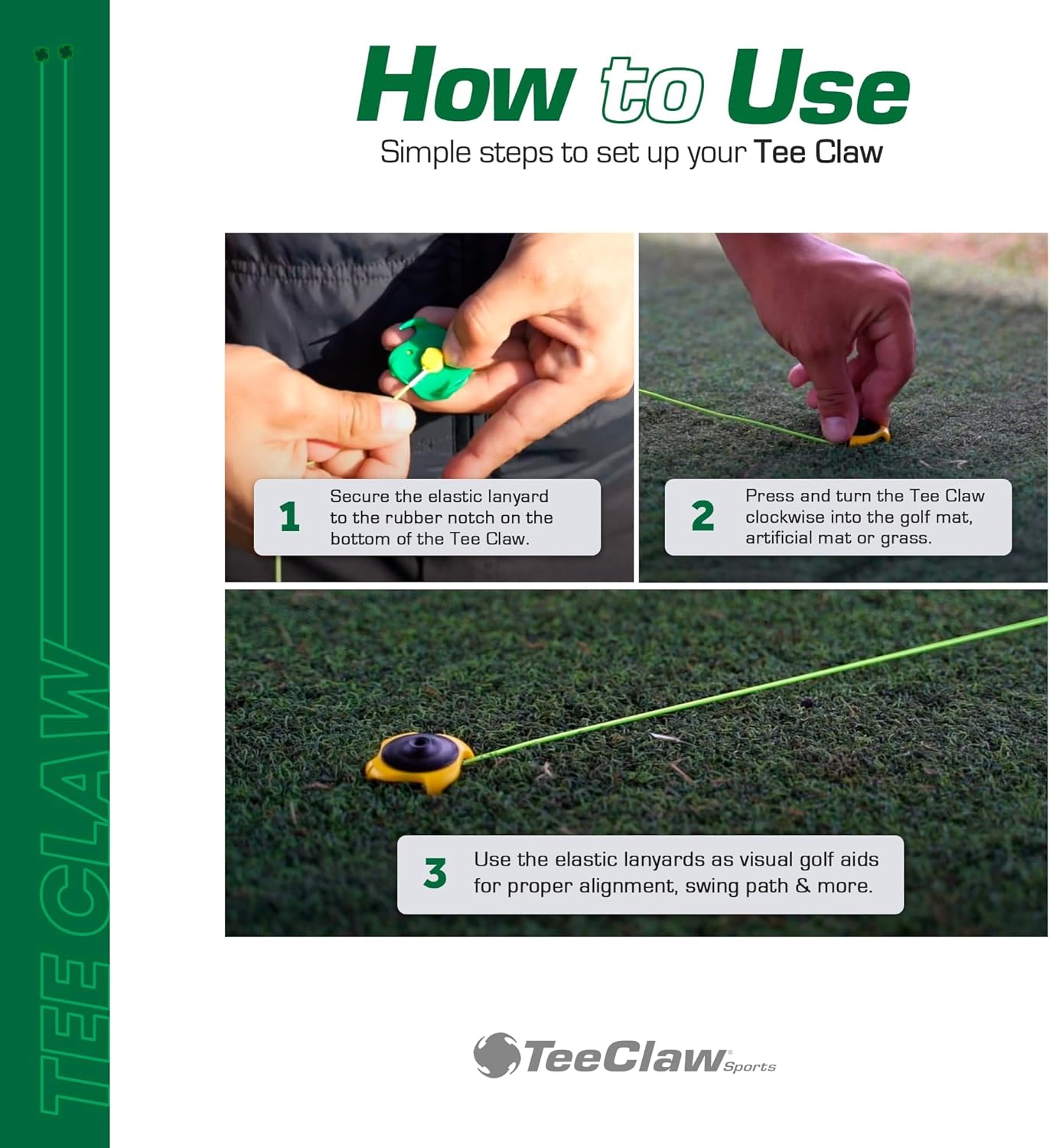 Tee Claw Golf Tee Holder - Indoor/Outdoor Golf Mat Tee with Alignment String for Agility Training