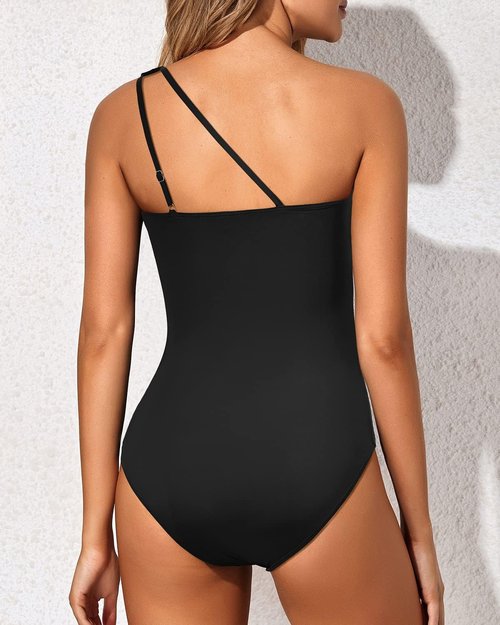 Holipick One Shoulder One Piece Swimsuit - Tummy Control & Modest Full Coverage | Keyhole Design