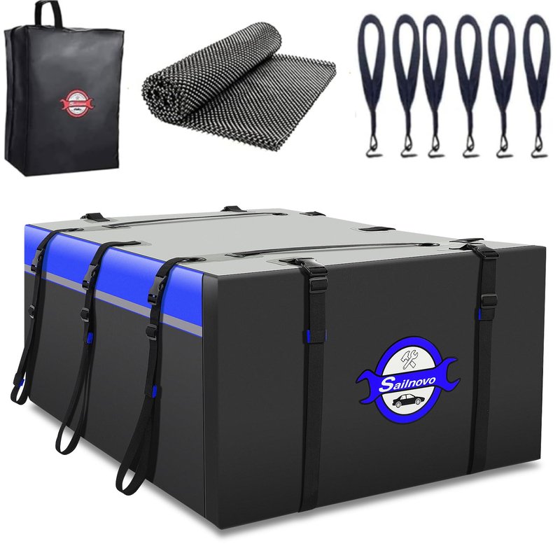 Sailnovo Rooftop Cargo Carrier PVC 20 Cubic Waterproof Rooftop Car Storage Bag with Anti-Slip Mat, 6 Door Hooks Soft-Shell Car Top Carrier for Vehicle