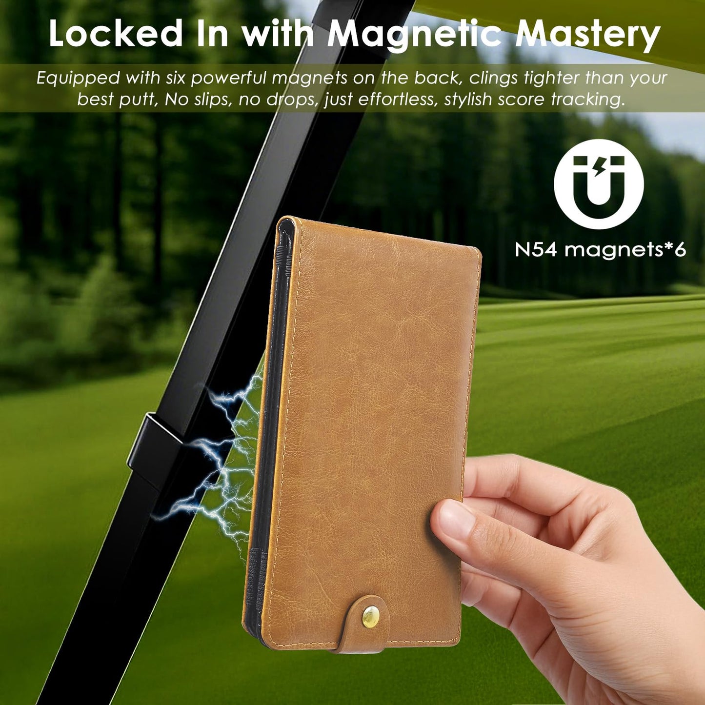 Femlotank Magnetic Golf Scorecard Holde, Premium Leather, All-in-One Design, Gold Club Bag Accessories, Universal Fit for Most Scorecards, Slim Profile for Back Pocket Carry (Beige)