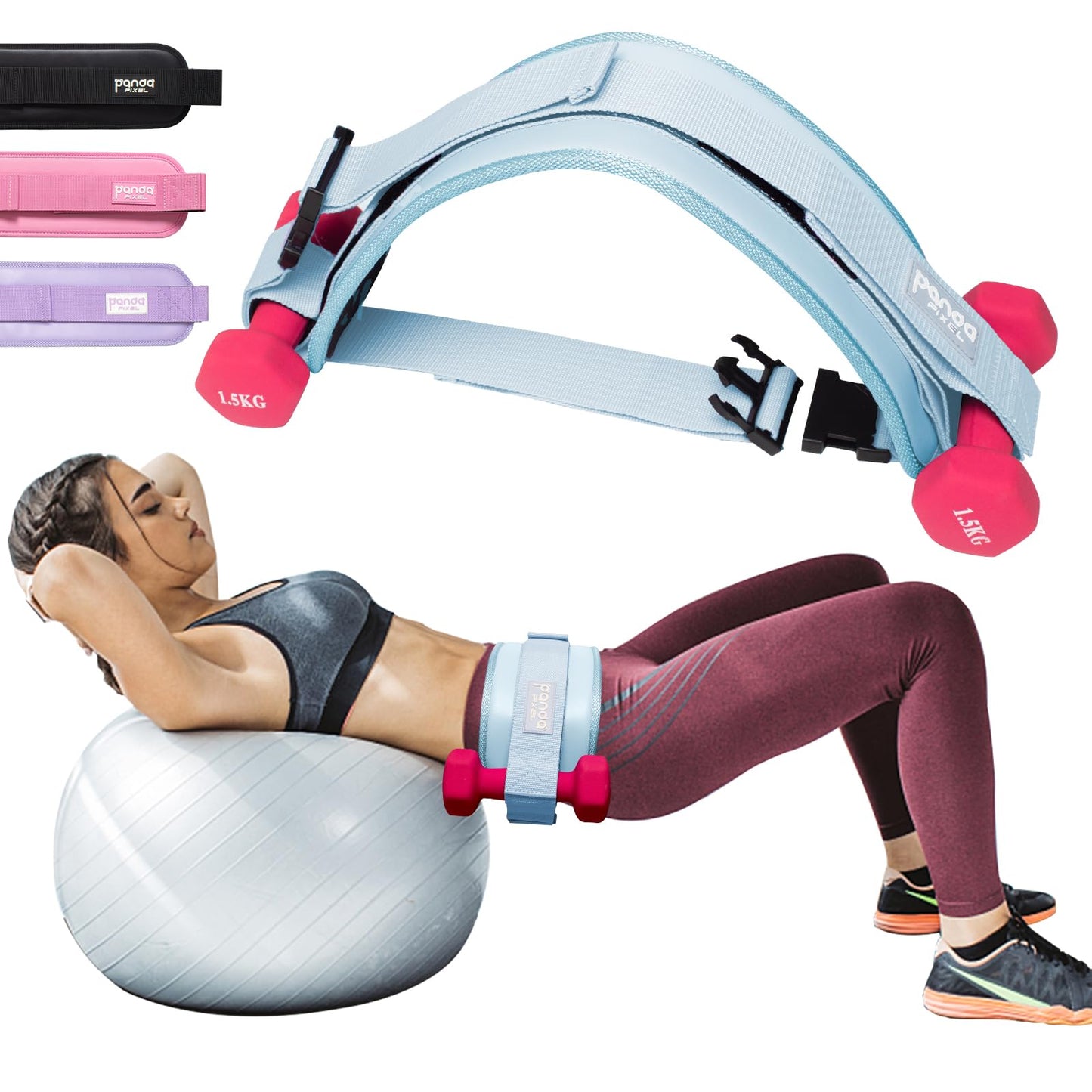 Hip Thrust Belt, Pixel Panda Hip Thrust Band, Portable Hip Thrust, Easy to Use with Dumbbells Kettlebells Plates, Hip Thruster for The Gym Home Workout (Blue)