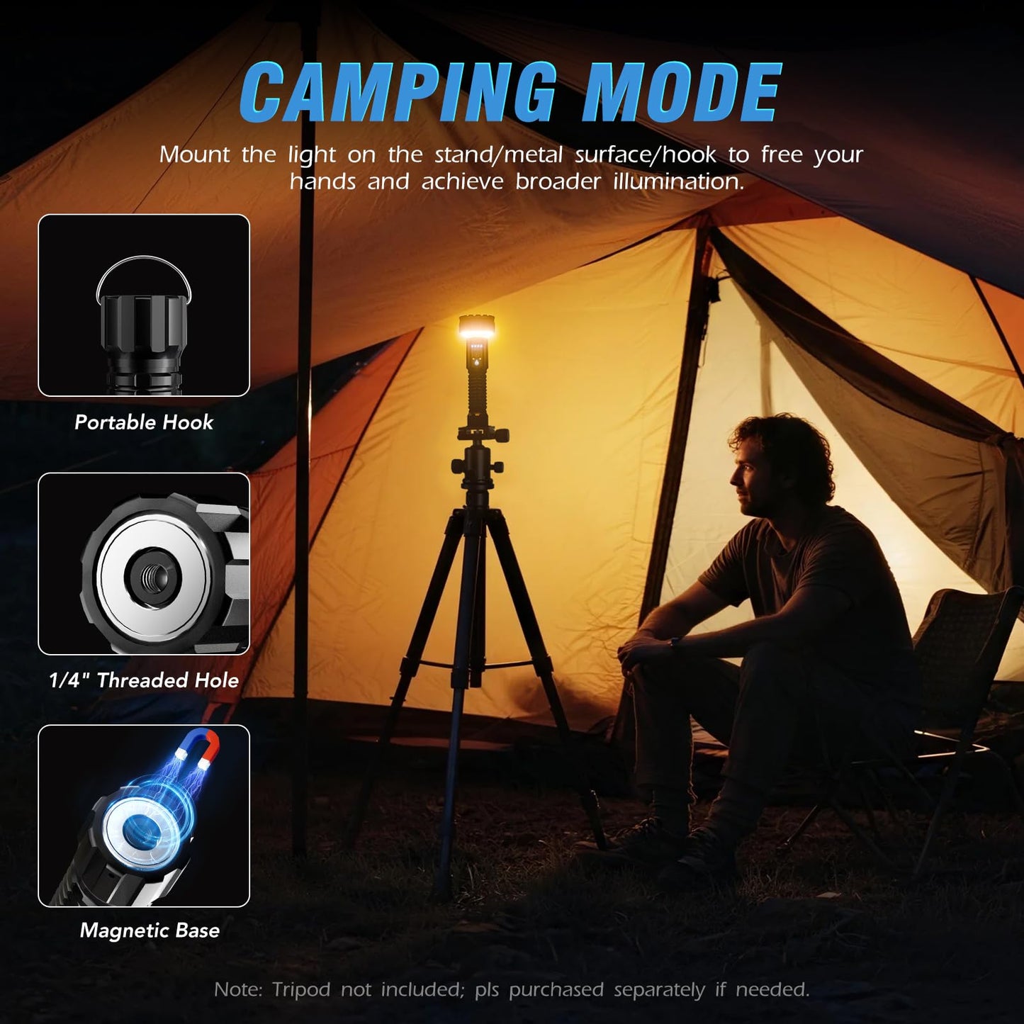 Flashlight High Lumen Rechargeable, Super Bright LED Tactical Flashlights with COB Camping Light, 11 Modes Waterproof Bidirectional Lighting Powerful Flash Light for Emergency Home Hiking (11 Modes)