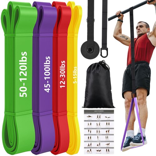 Soulchen Resistance Bands Pull up Assistance Band Set 530 Lbs 4 Pcs Exercise Bands with Assist Belt Nylon Strap and Door Anchor for Working Out Body Stretching Training Home Fitness Muscle Training