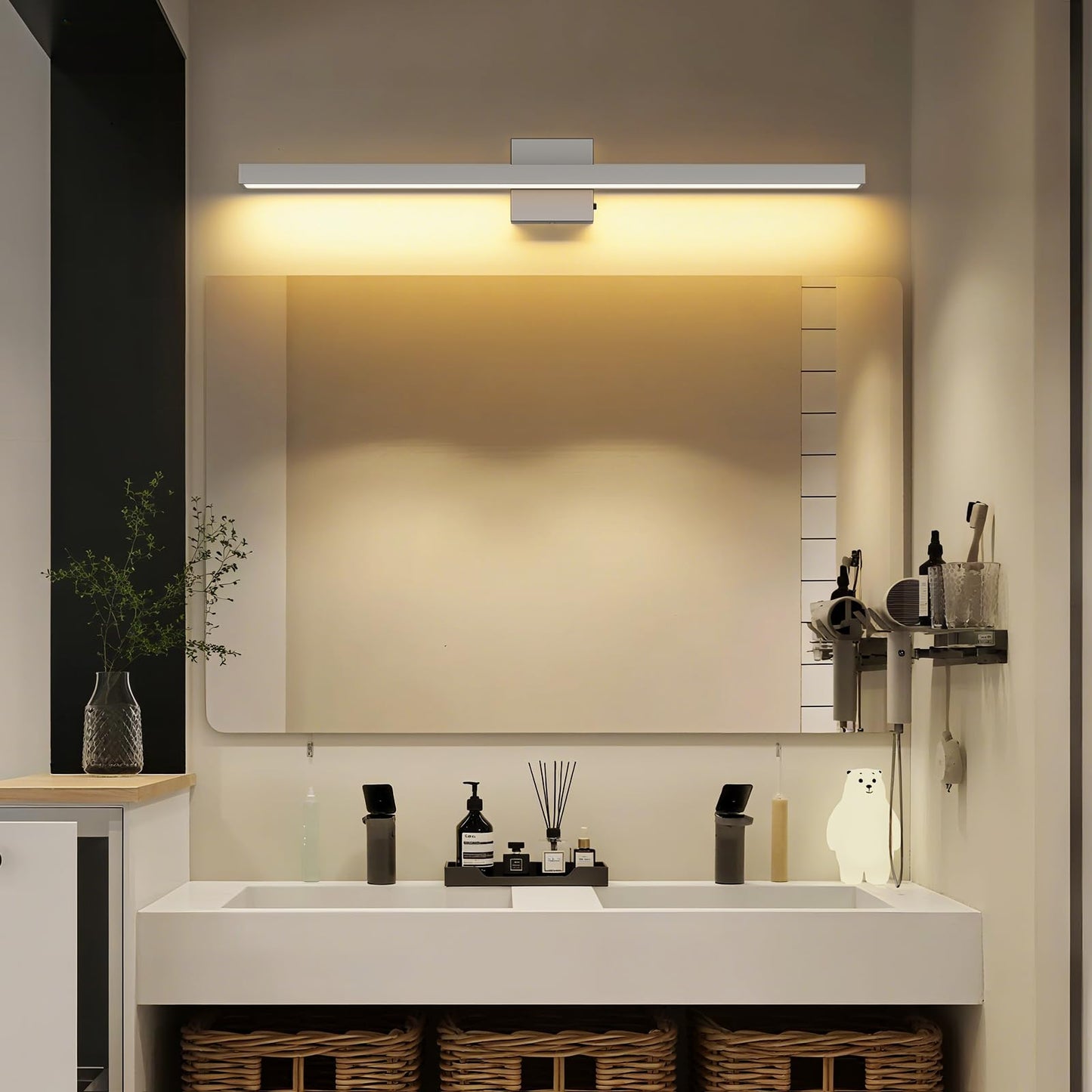 Joosenhouse LED Bathroom Vanity Light 5CCT Dimmable Bathroom Light Fixture Modern Vanity Lights Bar 32.28 Inch Brushed Nickel Wall Light