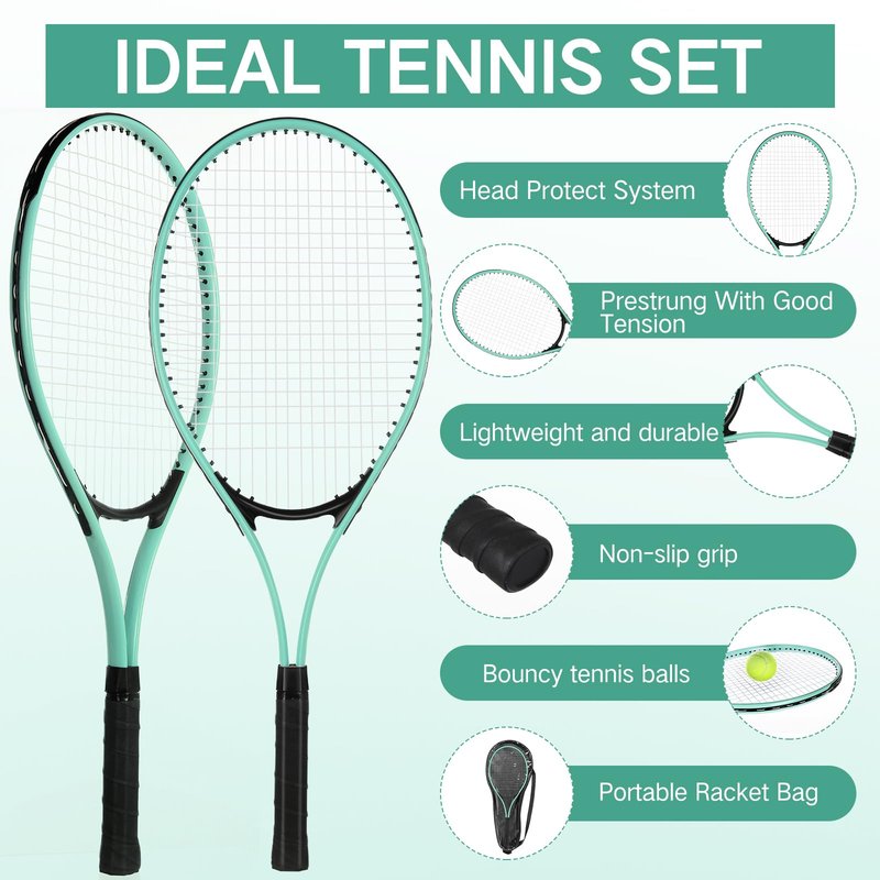 Motionchic 4 Pcs Tennis Rackets for Adult Recreational 4 Players 27" Tennis Racquet Lightweight Tennis Racket with 3 Tennis Balls for Training Beginners with Overgrips Carry Bag (Pink,Green,Blue,Red)