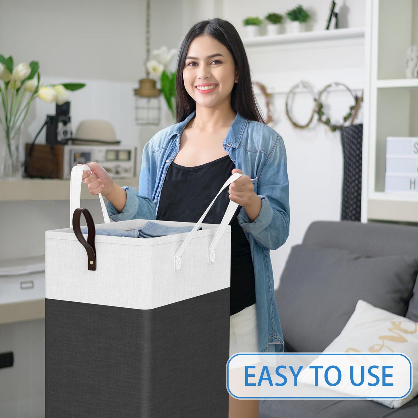 HomeHacks 75L Waterproof Rolling Laundry Hamper - Collapsible Clothes Basket with 4 Wheels for Bathroom, Laundry Room & Dorm, Easy-Clean PEVA Lining, Space-Saving Design(Gray)