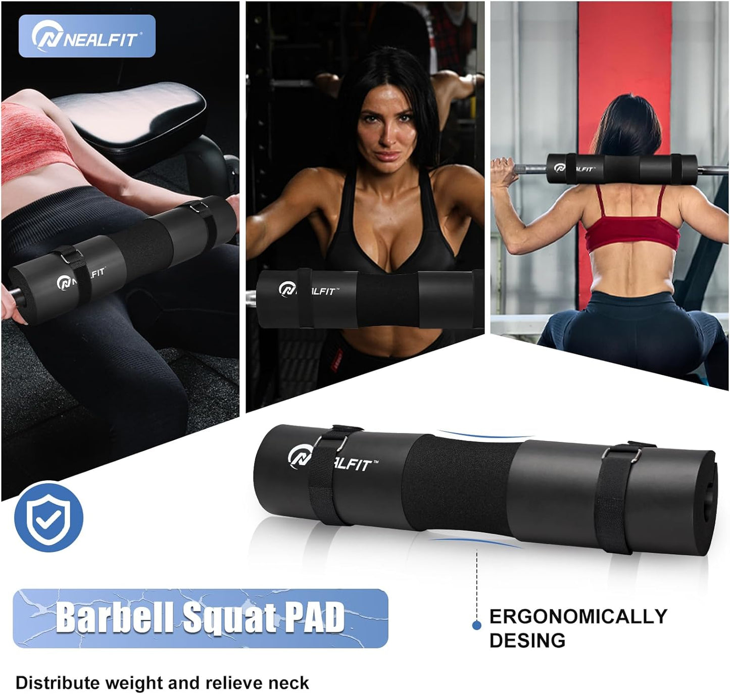 NEALFIT Barbell Pad Set - Extra Thick Neck & Shoulder Support for Squats & Hip Thrusts | Olympic Weightlifting