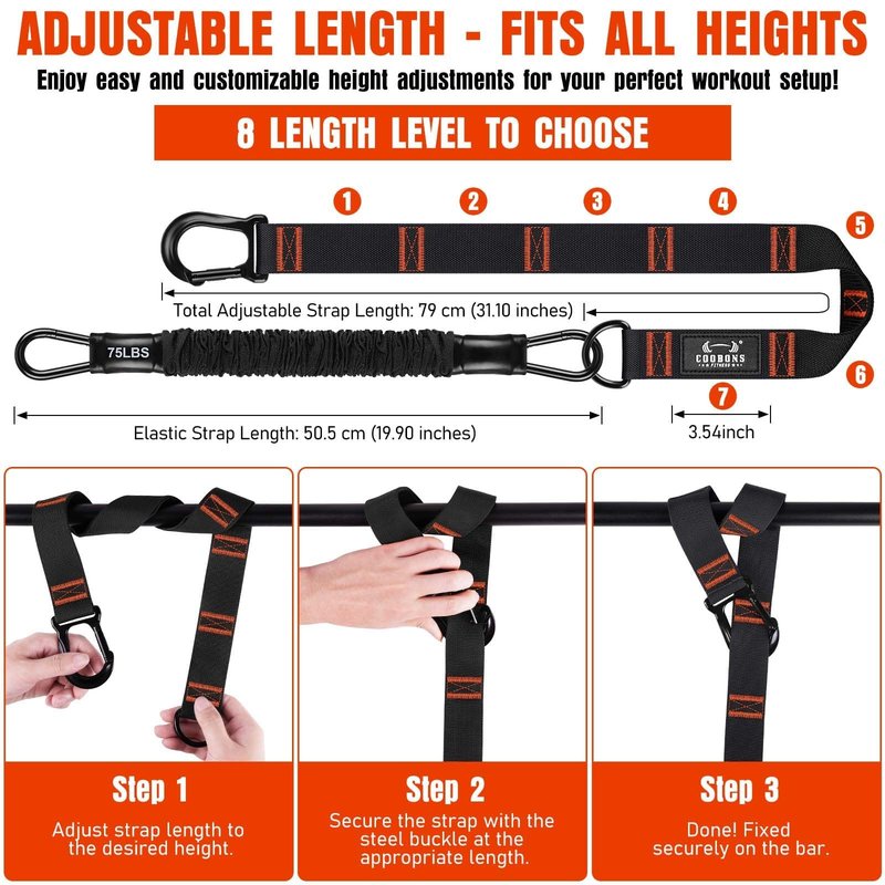Pull Up Assistance Bands, 300lbs Heavy Duty Resistance System with Adjustable Length & Fabric Foot Rest, Power Assisted Band for Chin-Ups, Strength Training & Home Gym Workout