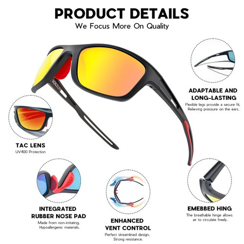 Solsun Polarized Sunglasses for Men Woman, Sport Wrap Around Sun Glasses UV Protection for Fishing Driving Cycling (Style 01 (2-Pack), A06-Sports Sunglasses-Blue Lens & Red Lens)