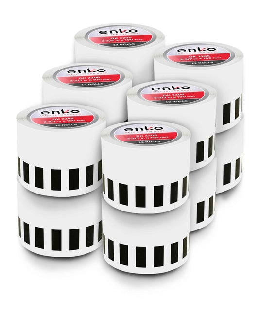 enKo - Compatible DK-2205 Continuous Adhesive Thermal Labels (2.4 Inch x 100 Feet) Compatible Labels for Brother Label Printer QL-820NWB QL-800 QL-810W - [12 Rolls, No Cartridge Frames]