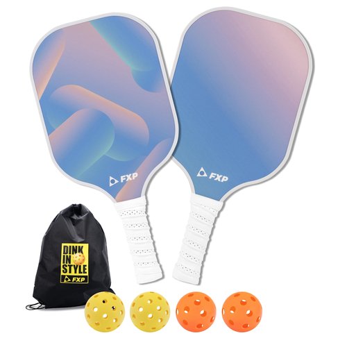 FXP Pickleball Paddles Set of 2 Paddles with 4 Balls and 1 Bag, Lightweight Fiberglass Pickleball Rackets/Equipment Set for Women and Men, USAPA Standard Size