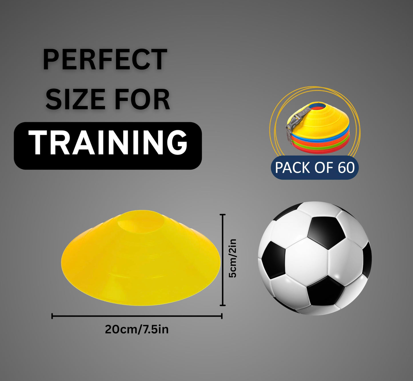 Flexible Soccer Cones (Pack 60, Multi Colors) with Mesh Bag & Strap, Unbreakable Sports Cones for Soccer, Basketball, Football Training Equipment, Agility Soccer Cones for Drills Training