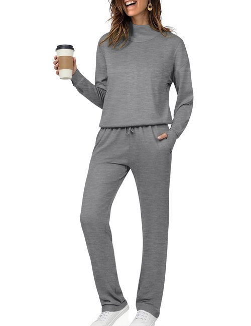 Totatuit Two Piece Sweatsuit Sets for Women Warm Lounge Sets Slouchy Tracksuit High Neck Winter Outfits Walking Comfy Fall Wear Dark Grey S