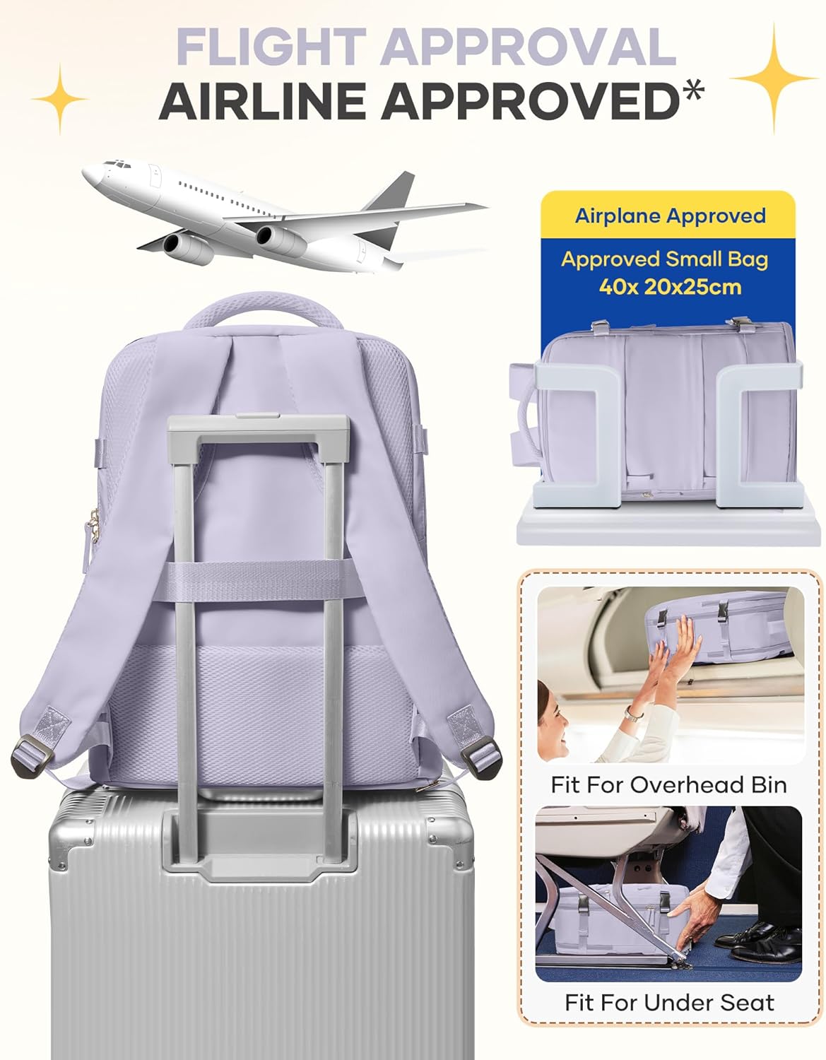 Skiennix Carry-On Backpack - Airline Approved Waterproof Travel Bag for Women | Purple Casual Daypack