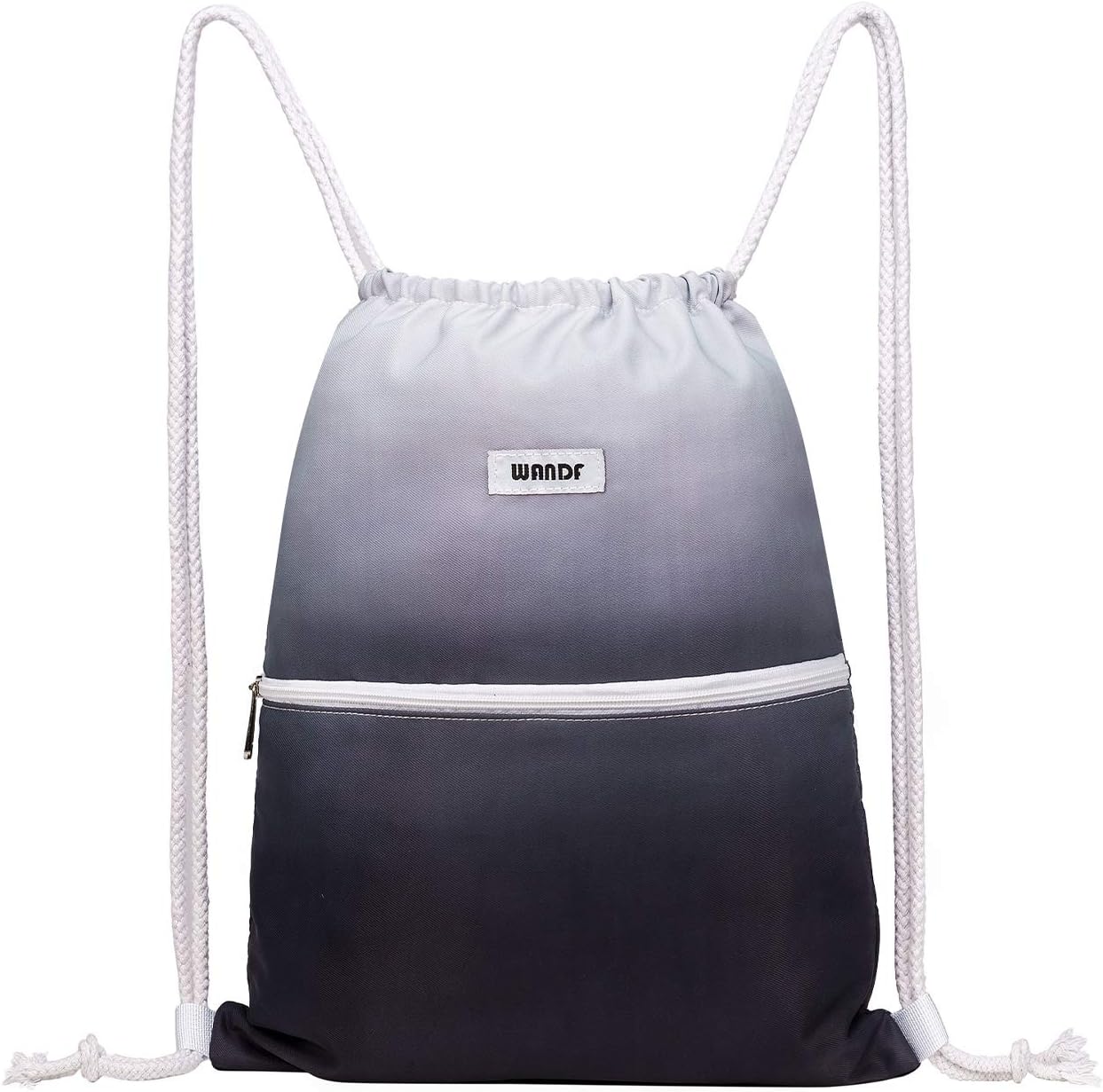 WANDF Drawstring Backpack - Water Resistant Nylon Sackpack for Gym, Shopping & Yoga | Grey