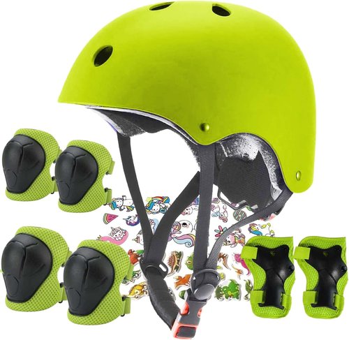 FOOKCIAN Kids Helmet - Adjustable Toddler Skateboard Helmet with Knee & Elbow Pads | Ages 2-14, Multi-Color