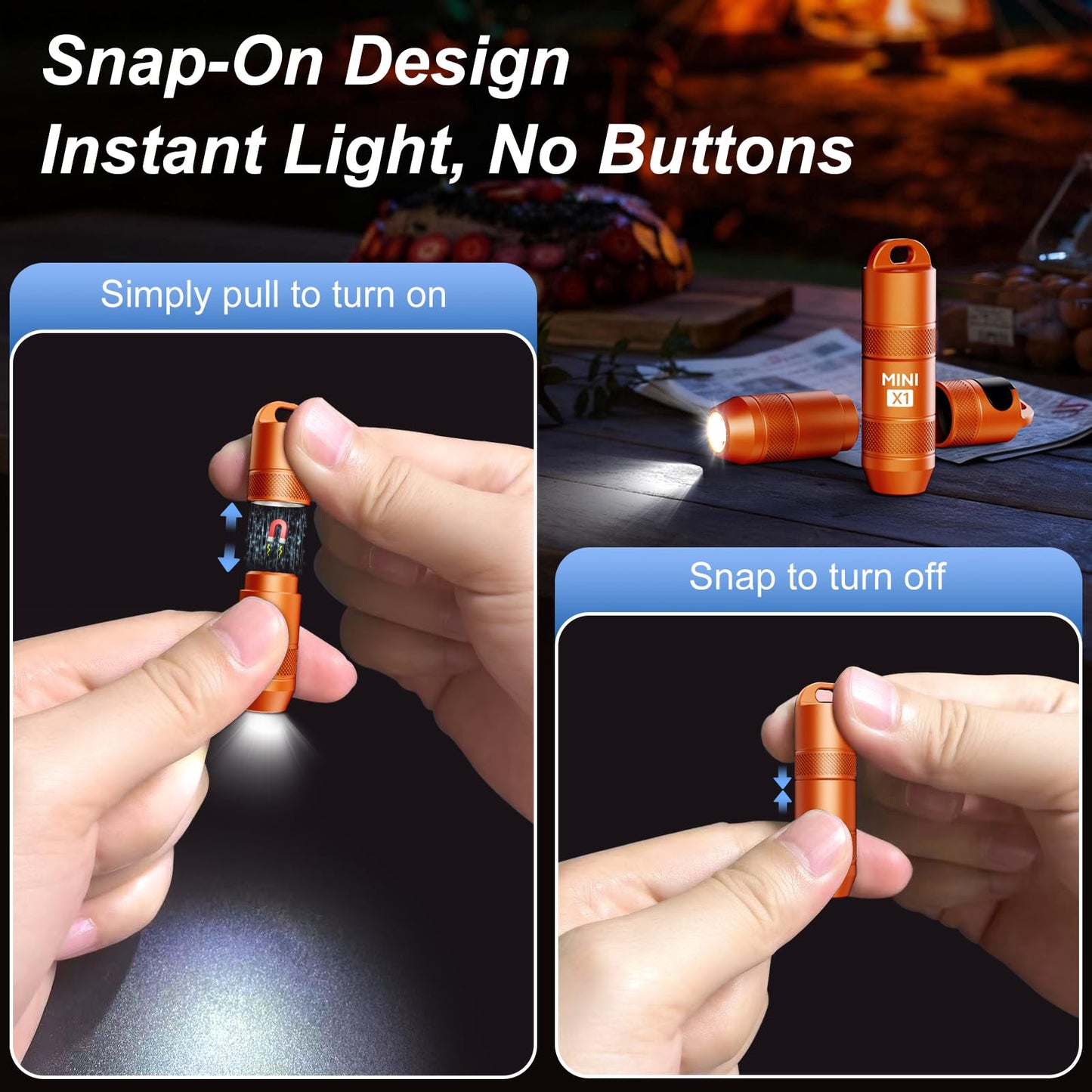 EDC Mini Flashlights High Lumens LED Pocket Keychain Magnetic Activation Flashlight Type-C Rechargeable Small Flashlight Long Battery Life & Long Illumination Distance -LT090 Mini X1 (1, Orange)