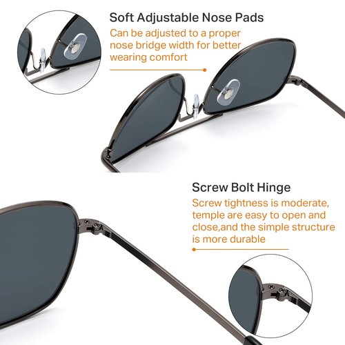 IOHLNG Mens Aviator Sunglasses Polarized Lense Square Metal Frame Military Pilot Shades 55mm with Bayonet Temples for Women,Gunmetal Frame