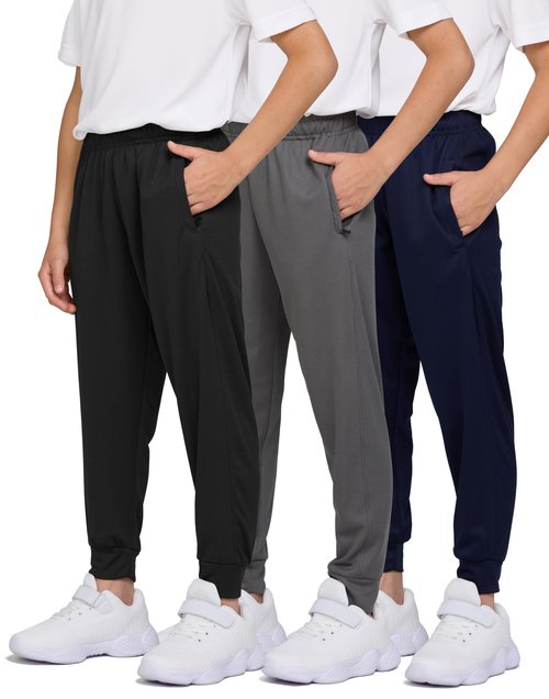 PURE CHAMP 3 Pack Boys Sweatpants Mesh Lightweight Kids Clothes with Zipper Pockets Active Quick-Dry Boys Pants Sizes 4-20 (Set 6 Size Medium)