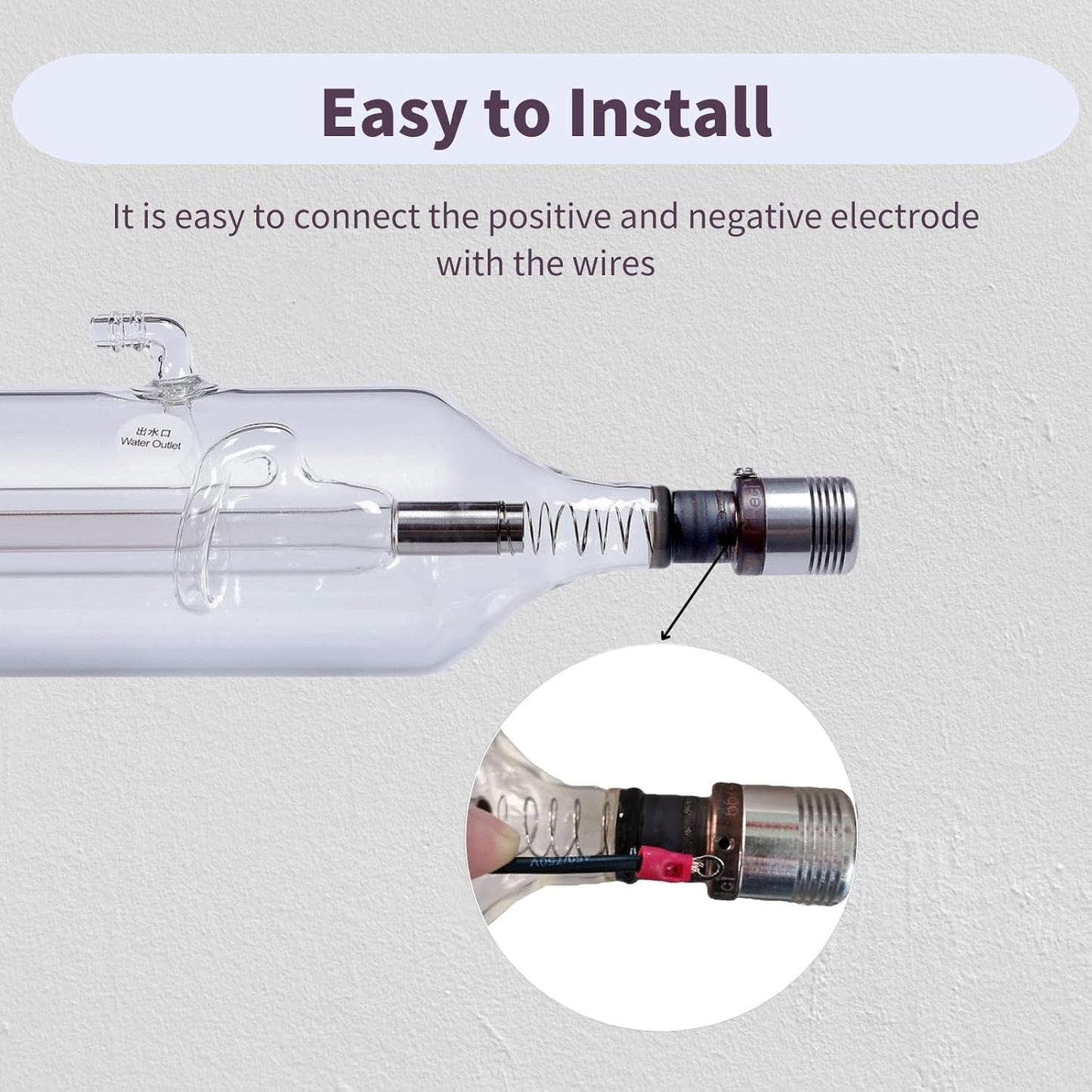 MCWlaser RECI W2 CO2 Laser Tube - 90W/100W Power, 1240mm Length, 80mm Diameter, 10,000h MTTF