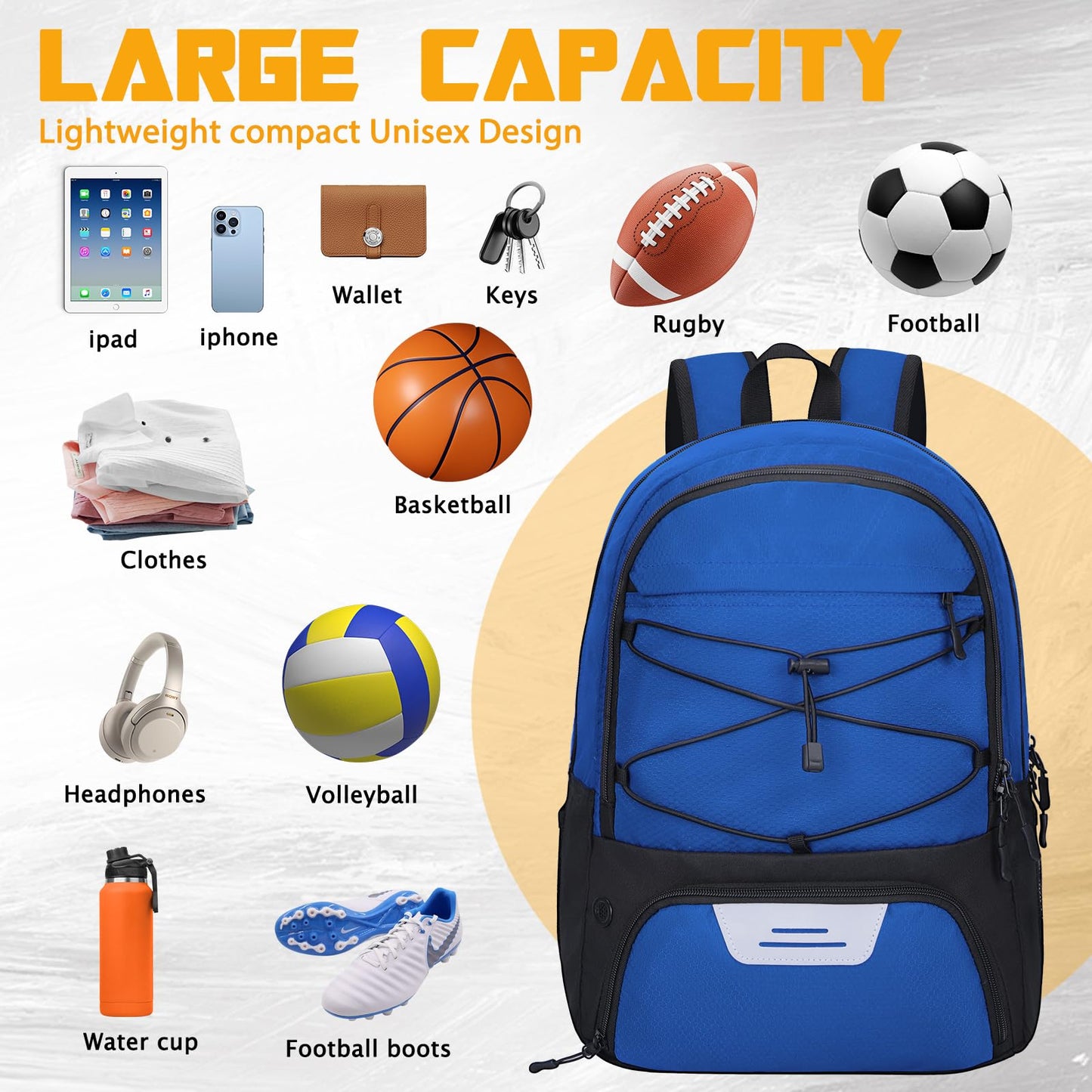 Goloni Soccer Backpack Bag with Separate Ball & Cleat Shoe Compartment, Waterproof Volleyball Basketball Backpack Sports Gym Backpack for Teen Girls Boys Men Women Kids