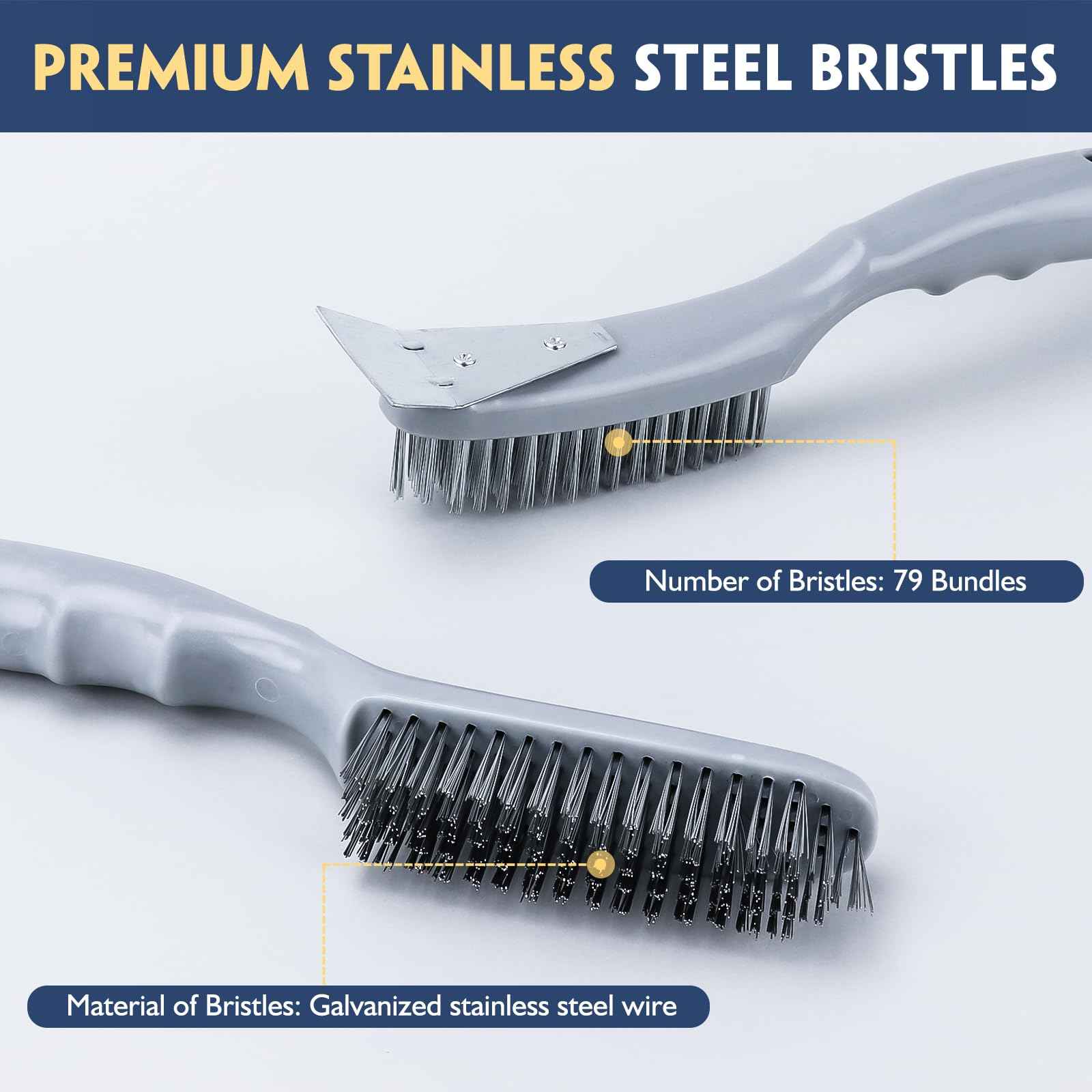 ANDOUNIER Stainless Steel Wire Brush Set 3Pcs,6.9" x 2.6"Size,144 Bundles of Bristles,Block Wire Brush with Strong Handle,for Cleaning Welding Slag & Rust,Dust and Paint Scrubbing