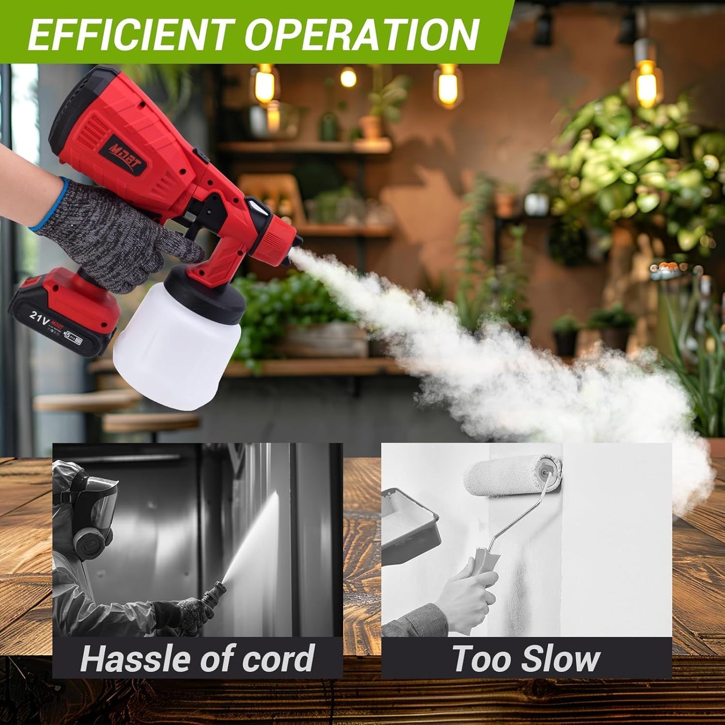 Cordless Spray Paint Gun,Airless Paint Sprayer Paint with 2Pcs 1500mAh Battery，Easy to Clean 5 Nozzles Electric HVLP Paint Sprayer for House Painting,Cabinets,Fences, Decks, Walls, DIY Projects, etc