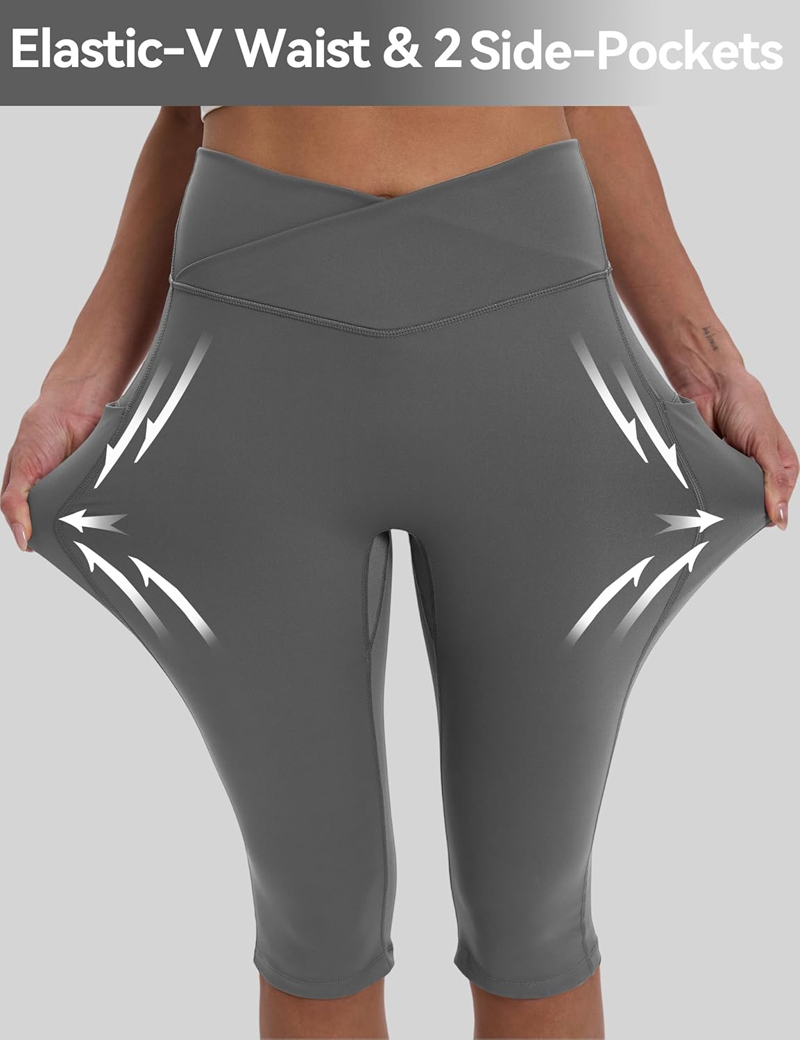 Skiennix Women's Knee-Length Capri Leggings - Stretchy Workout Pants with Pockets for Running & Casual Wear