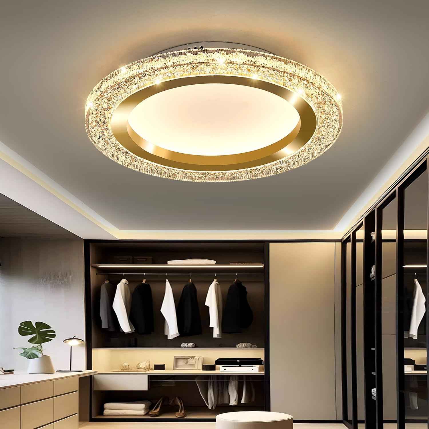 28W Gold LED Flush Mount Ceiling Light - 12" Modern Round Fixture for Bedroom, Kitchen, Bathroom
