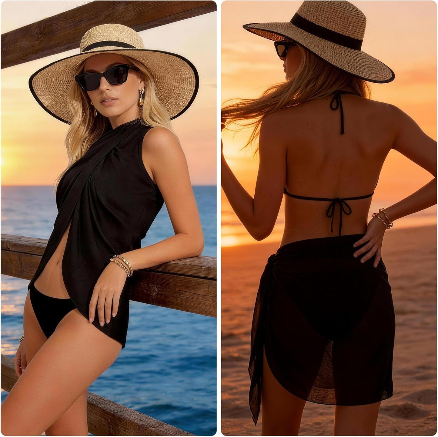 Skiennix Chiffon Sarong Wraps - Sheer Beach Cover-Up for Swimsuit | 2 Pcs, One Size