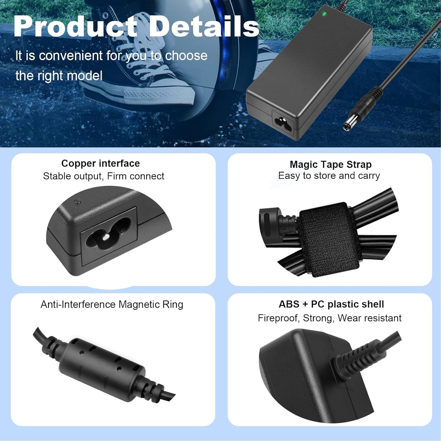 42V 2A Charger with 7 Plugs Connections, for Razor/Jetson/Voyage, gotrax, ninebot Charger for 36V 10S Li-ion Battery