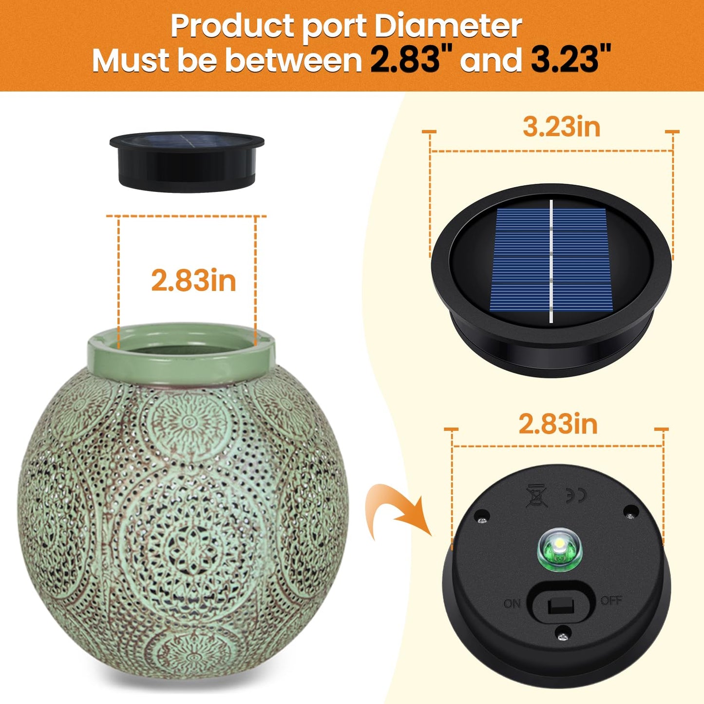 2 Pack Replacement Solar Light Parts(Top Size 3.2 inches, Bottom Size 2.9 inches),7 Lumens Warm White LED Waterproof Solar Light Replacement Top Kit for Outdoor DIY Hanging Lanterns