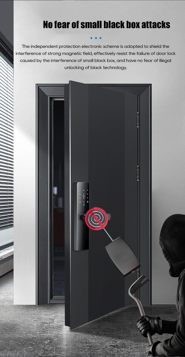 Smart Electronic Door Lock with Fingerprint Biometric, App Control, Smart Card, Password, Key Access & USB Emergency Charge - Metal Wi-Fi Enabled Touchscreen Keypad, AA Battery Powered