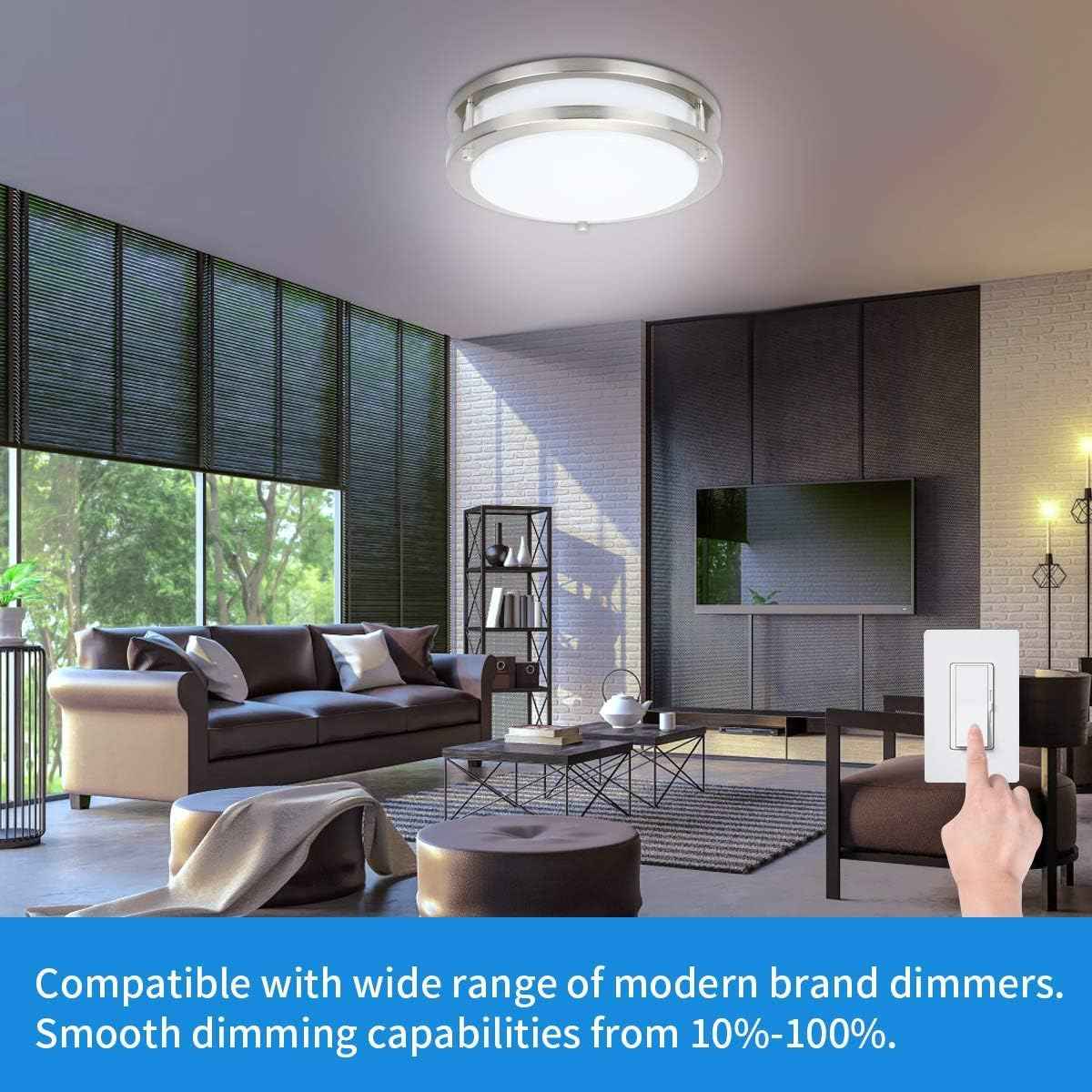 Drosbey 36W Dimmable LED Ceiling Light Fixture, Flush Mount Ceiling Lights for Kitchen, Bathroom, Bedroom, Hallway, 2700K/3000K/3500K/4000K/5000K Adjustable, 400W Equivalent