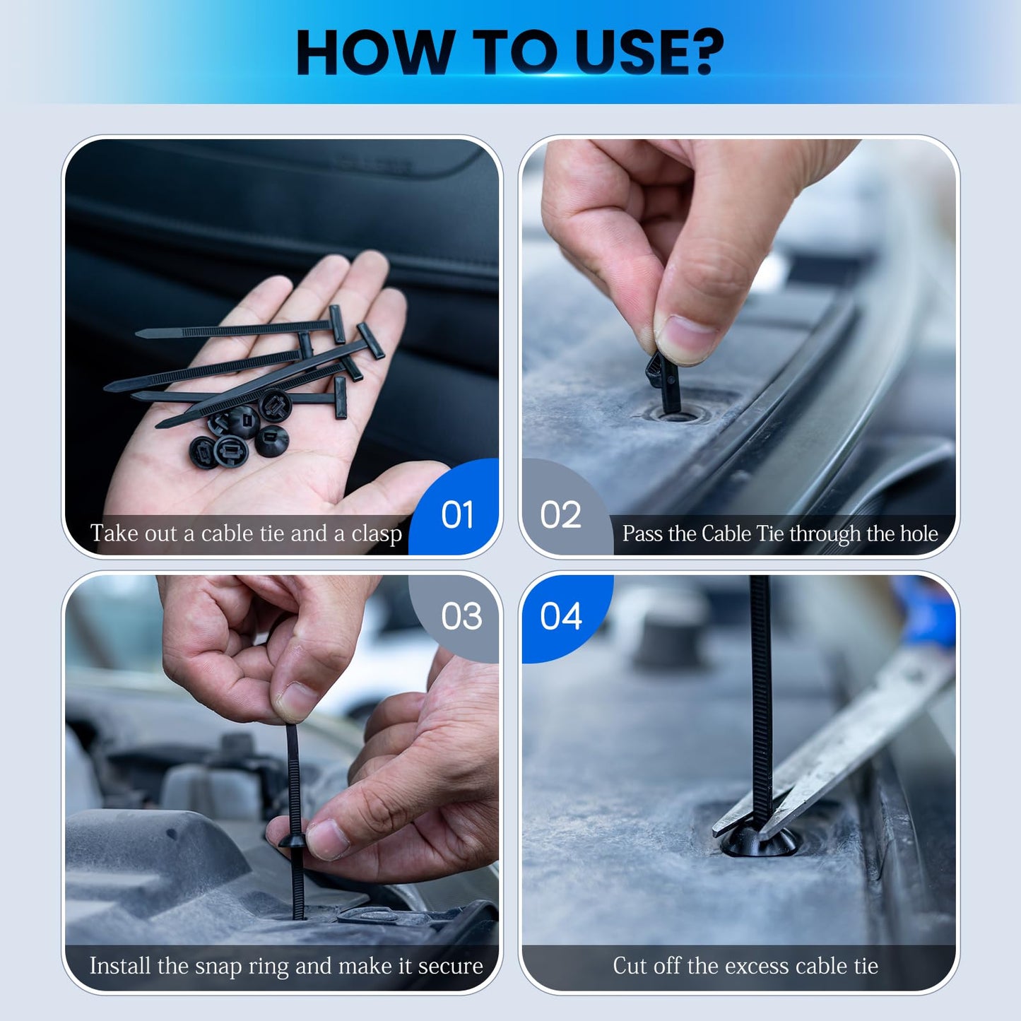 HangzoMax 150 Pack Nylon Universal Cable Tie Buckle, Heavy Duty Zip Tie clips for Car Repair, Applicable Toengine Lower Guard Plates, Fender Linings, Fenders, Trunkclips, DIY Projects