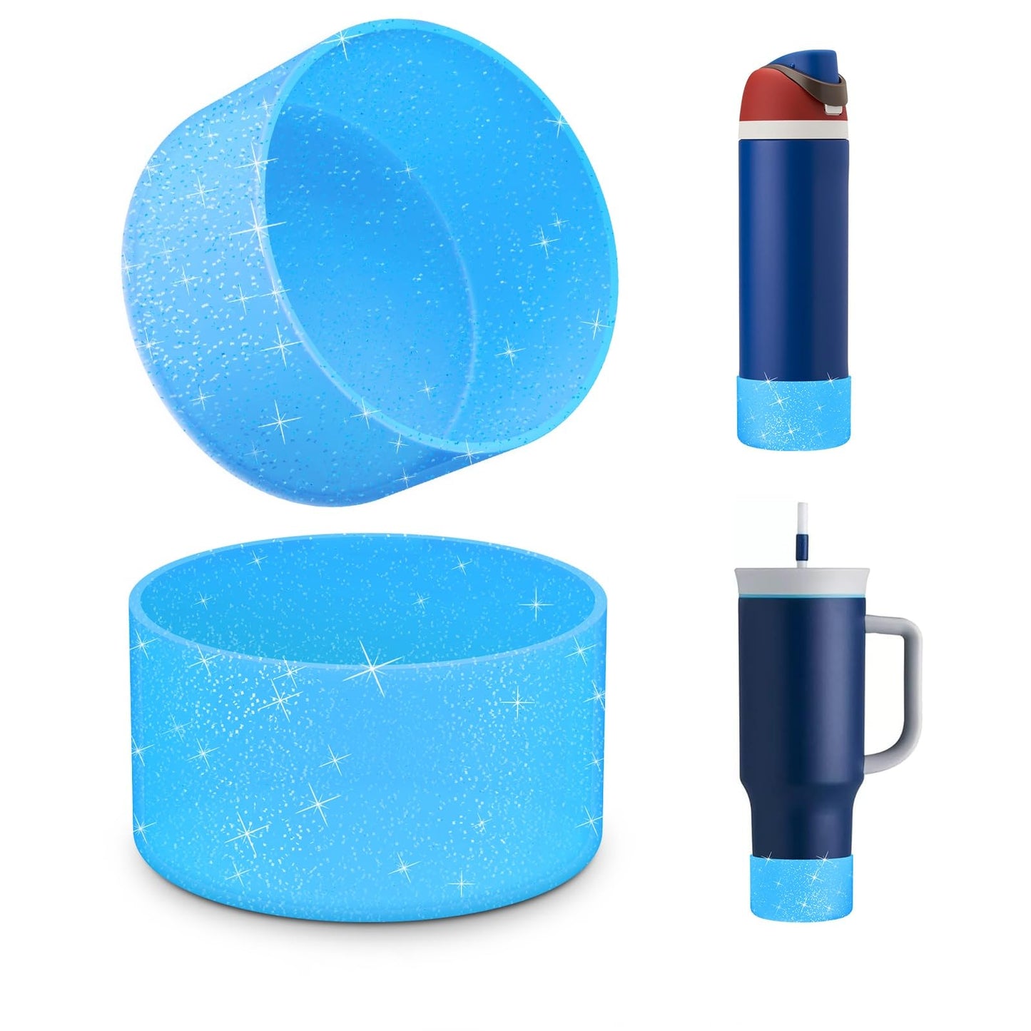 Beonsky 2 PCS Glitter Silicone Boot for Owala Water Bottle 24 oz, Anti-Slip Protective Sleeve for FreeSip/Twist/Flip Stainless Steel Water Bottles Accessories