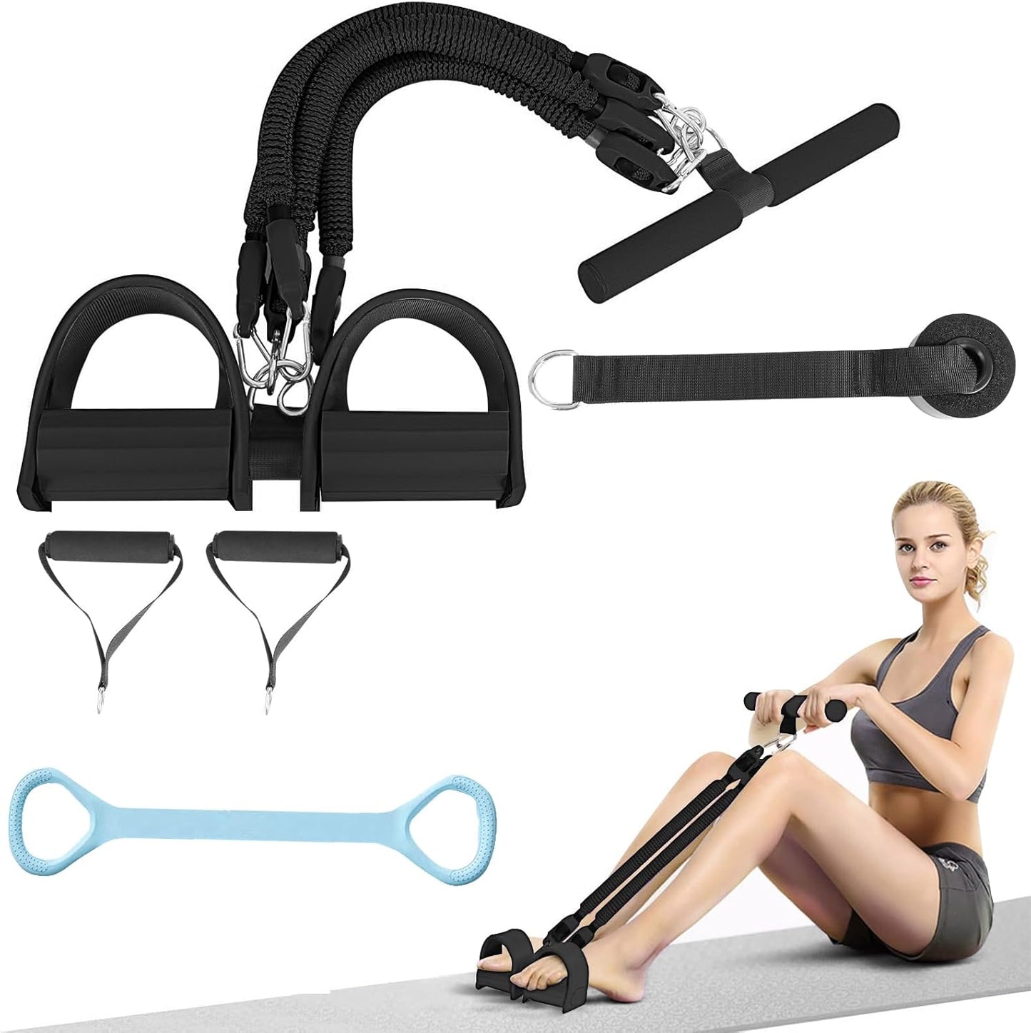 Skiennix Pedal Resistance Band - 4-Tube Elastic Sit-Up Pull Rope for Strength Training | Includes 5 Exercise Bands