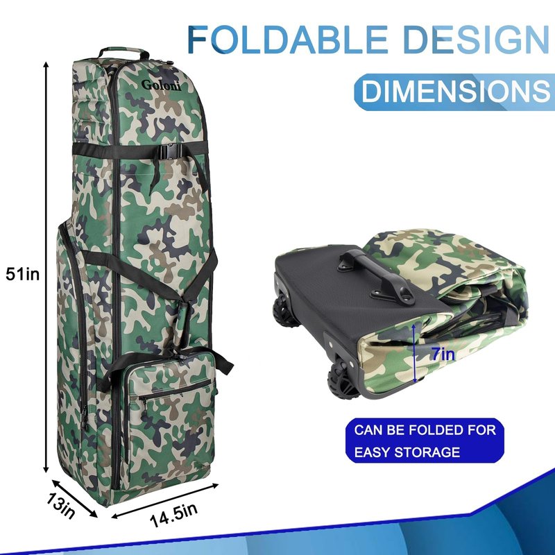 Golf Travel Bags for Airlines with Wheels,900D Heavy Duty Oxford Wear-Resistant Soft-Sided Golf Club Flight Bag with Adjustable Support Rod,Green Camo