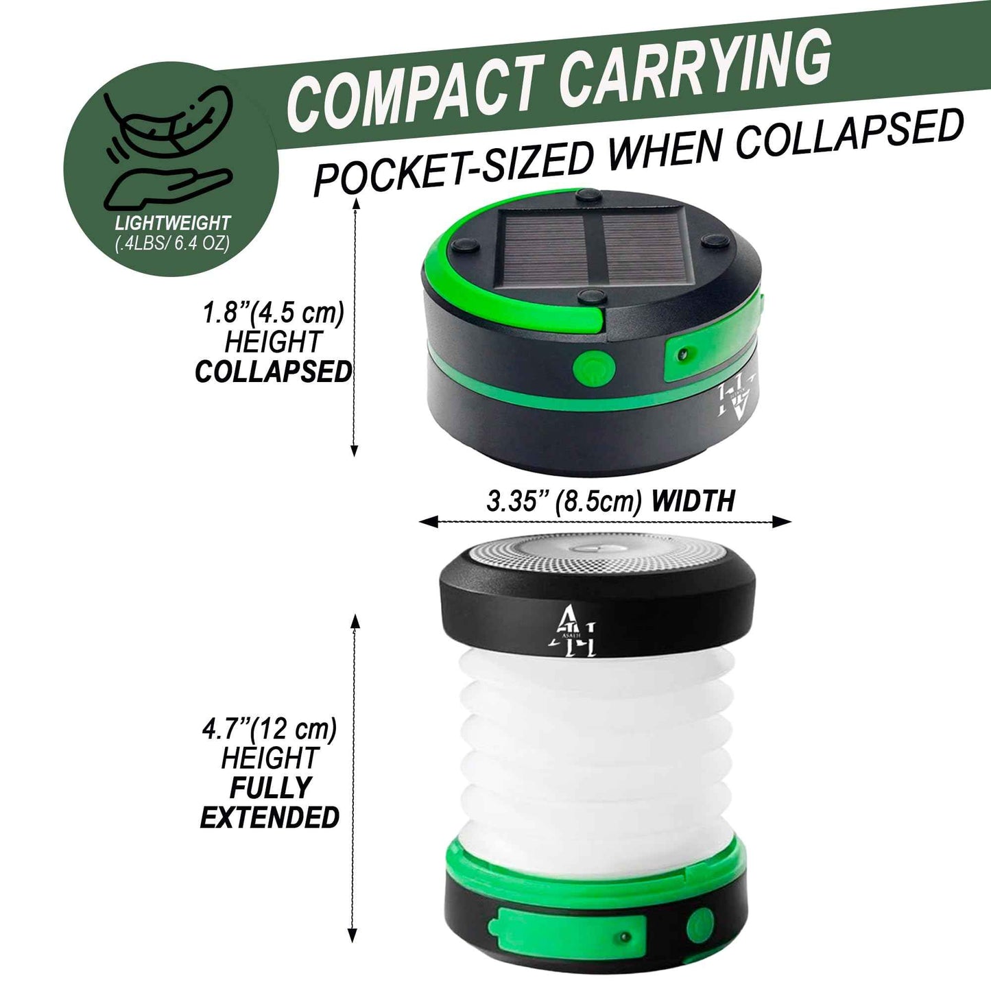 Asaeh Solar Camping Lantern - LED Lanterns for Power Outages, Camping Lights, Emergency Flashlight - Collapsible Lamp, Rechargeable W/ Solar or Plug