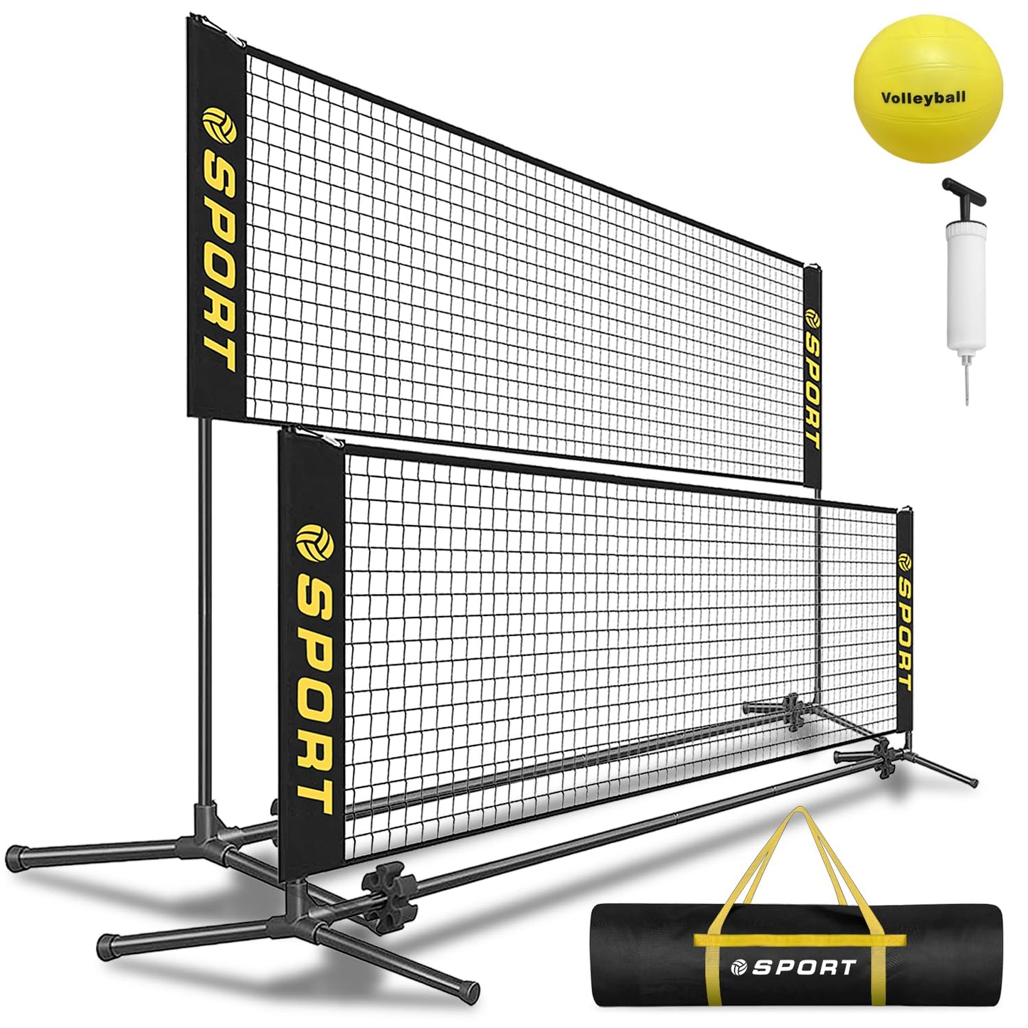 Furypiont 10 FT Mini Portable Volleyball Net Equipment Set with Rubber Volleyball,Pump and Potable Carry Bag.Adjustable Height 2.7FT-5.1FT for Tennis Net,Badminton Net,Soccer Net,Pickleball Net