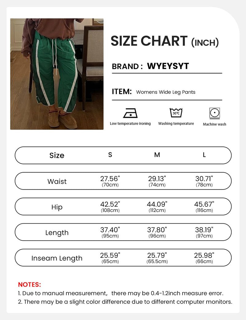 Wyeysyt Womens Wide Leg Pants Baggy Sweatpants Casual Drawstring Elastic Waist Contrast Color Y2K Track Pants(Green-M)