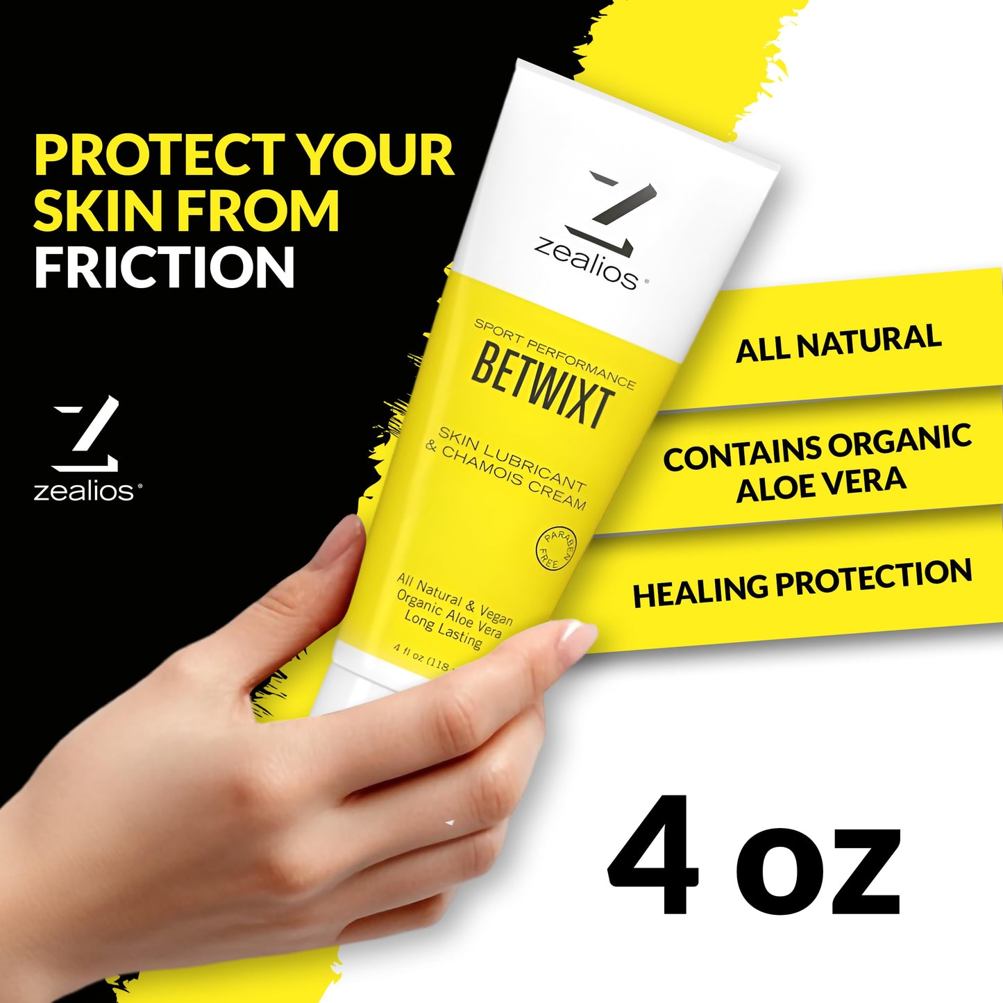 Zealios Betwixt Anti Chafing Cream 4oz – Long-Lasting Friction Defense for Triathletes, Cyclists & Runners – Chamois Cream for Inner Thighs, Saddle Sores, Rubbing, Burning & Skin Irritation Relief