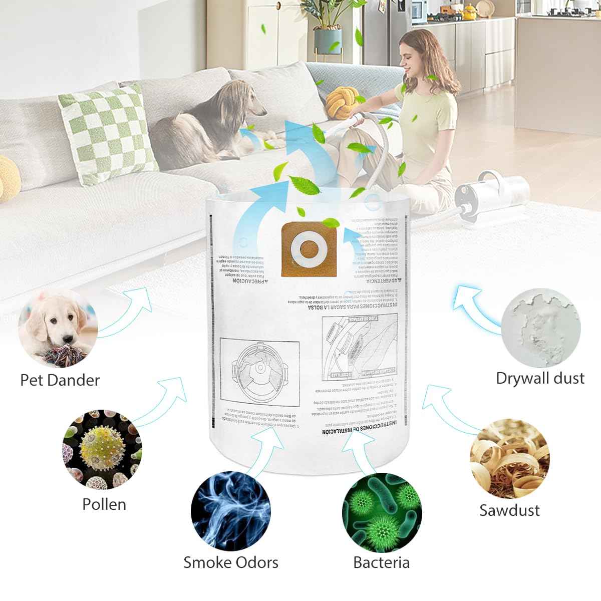 Zibopon 8 Pack CMXZVBE38749 Vacuum Dust Bags Replacement for CRAFTSMAN 16-20 Gallon Wet/Dry Shop Vac Bags: CMXEVBE17595, CMXEVBE17596, Part# 38749