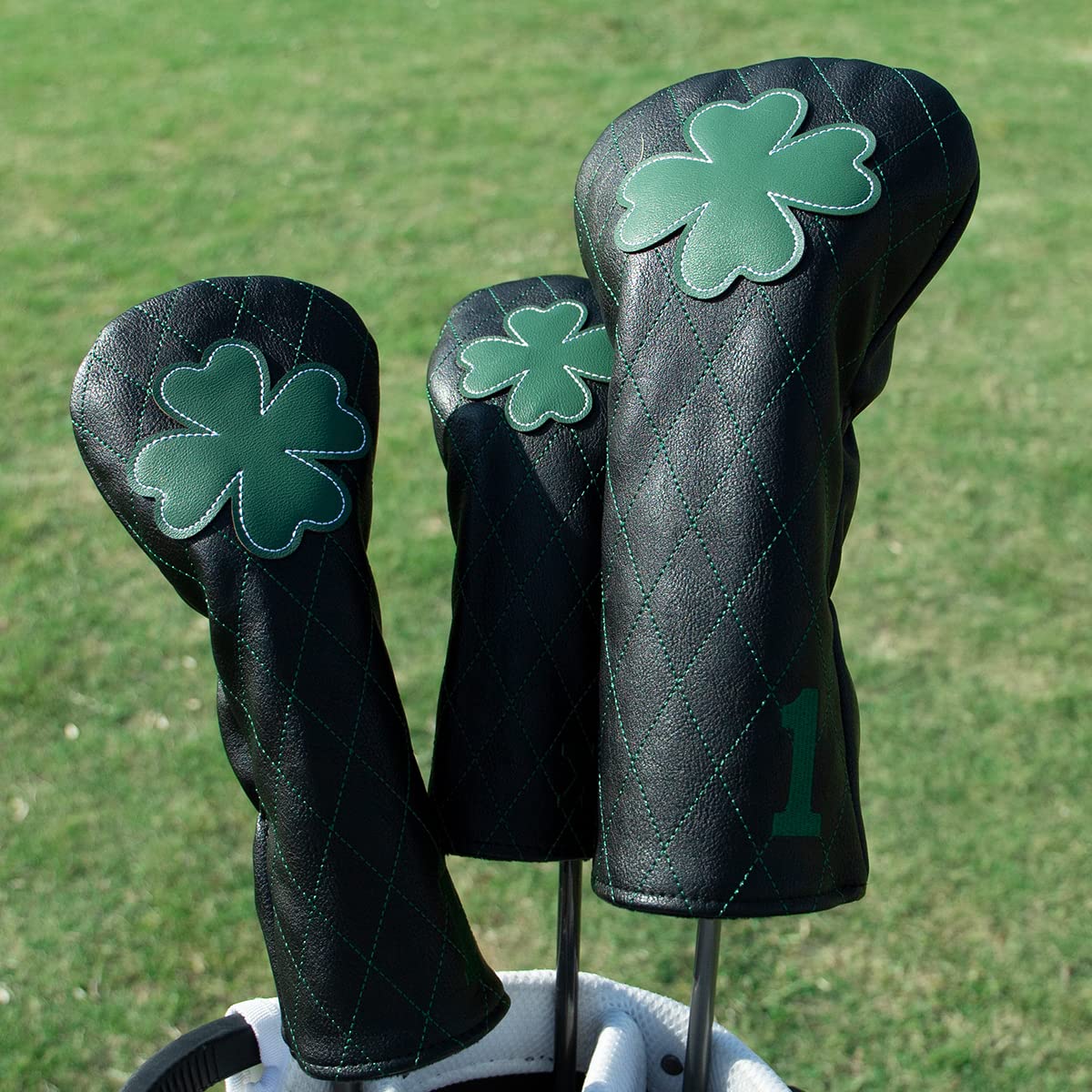 Golf Club Headcover Live Lucky 3 Wood Headcover Magnetic Closure Elegant Embroidery Premium Leather Driver Covers Fairway Wood Covers Hybrid Headcover Shamrock Golf Head Covers